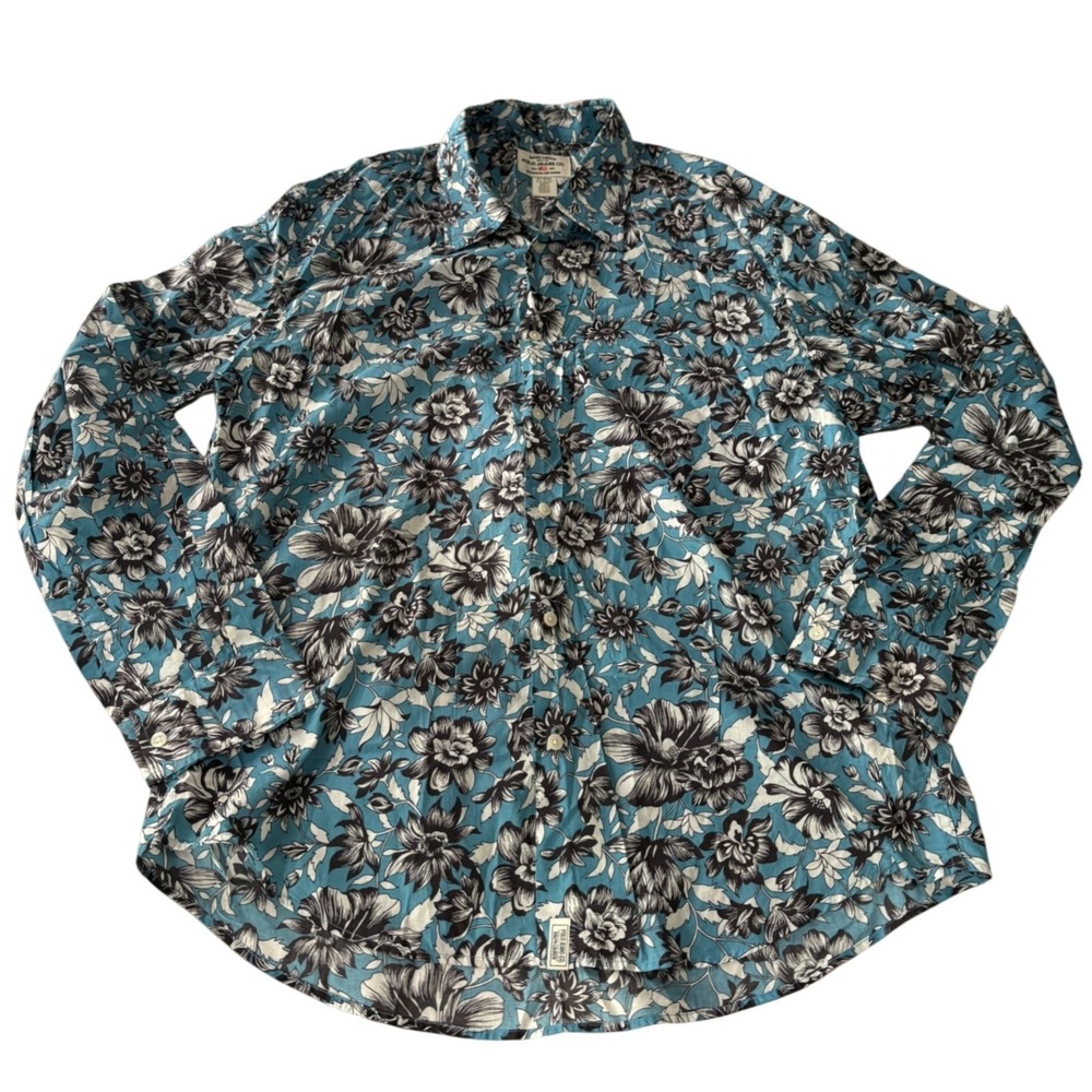 Ralph Lauren Polo Jeans Co Mens XL Floral Button Down Shirt Teal Blue Cotton